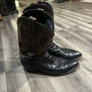 DAN POST Cowboy Western Boots Mens 12D 16809 Leather Black Brown Embroidery